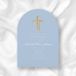 Religiöse Cross Baby Blue Script Boy Taufe Arch Einladung