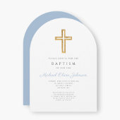 Religiöse Cross Baby Blue Script Boy Taufe Arch Einladung