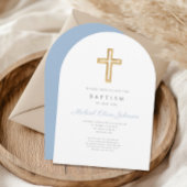 Religiöse Cross Baby Blue Script Boy Taufe Arch Einladung