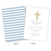 Religiöse Cross Baby Blue Script Boy Taufe Einladung