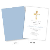 Religiöse Cross Baby Blue Script Boy Taufe Einladung