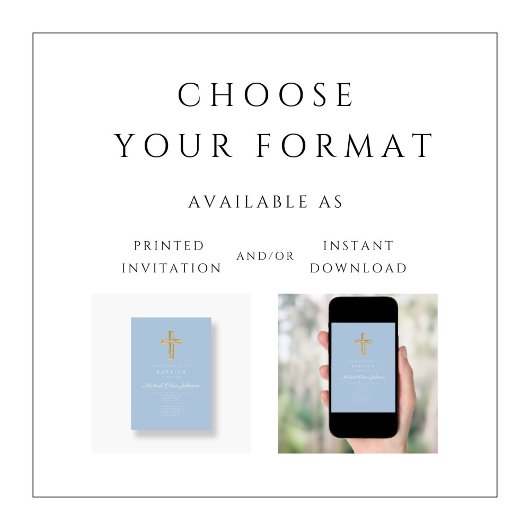 Religiöse Cross Baby Blue Script Boy Taufe Einladung