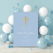 Religiöse Cross Baby Blue Script Boy Taufe Einladung