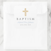 Religiöse Cross Baby Blue Script Boy Taufe Quadratischer Aufkleber (Tasche)