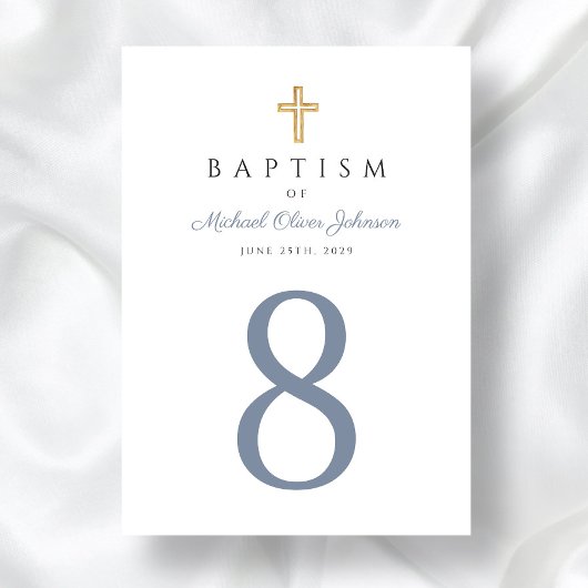 Religiöse Cross Blue Boy Taufe Tischnummer