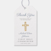 Religiöse Cross Boy Blue Stripes erste Kommunion Geschenkanhänger (Vorderseite)