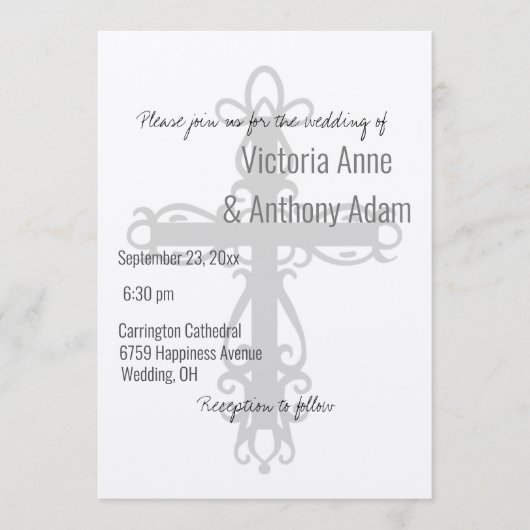 Religiöse Cross Christlich Champagne Shiny Wedding Einladung (Vorderseite)