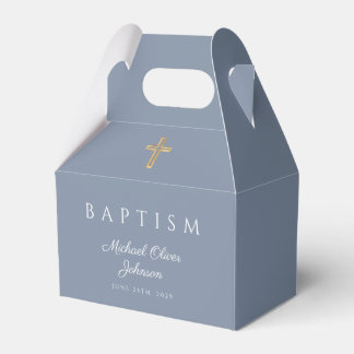 Religiöse Cross Dusty Blue Boy Taufe Geschenkschachtel
