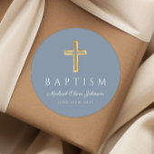 Religiöse Cross Dusty Blue Boy Taufe Runder Aufkleber
