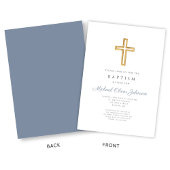 Religiöse Cross Dusty Blue Script Boy Taufe Einladung