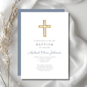 Religiöse Cross Dusty Blue Script Boy Taufe Einladung