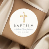 Religiöse Cross Dusty Blue Script Boy Taufe Runder Aufkleber