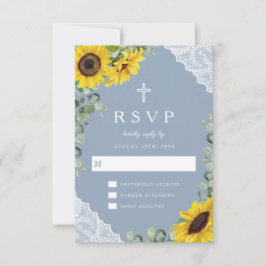 Religiöse Cross Dusty Blue Sonnenblume Hochzeit RSVP Karte