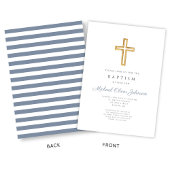 Religiöse Cross Dusty Blue Stripes Boy Taufe Einladung