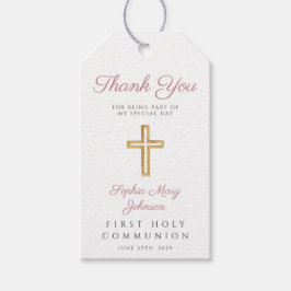 Religiöse Cross Girl Pink Streifen Erste Kommune Geschenkanhänger