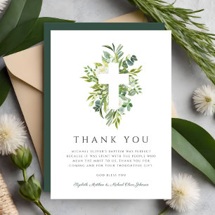 Religiöse Cross Green Botanical Baptim Dankeskarte