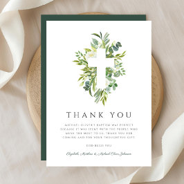 Religiöse Cross Green Botanical Baptim Dankeskarte