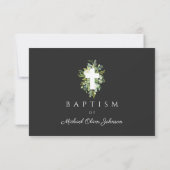 Religiöse Cross Green Botanical Baptim RSVP Karte (Rückseite)