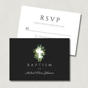 Religiöse Cross Green Botanical Baptim RSVP Karte