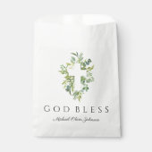 Religiöse Cross Green Botanical God Bless Taufe Geschenktütchen (Vorderseite)