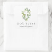 Religiöse Cross Green Botanical God Bless Taufe Quadratischer Aufkleber (Tasche)