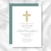 Religiöse Cross Green Script Boy Taufe Einladung