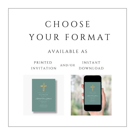 Religiöse Cross Green Script Boy Taufe Einladung