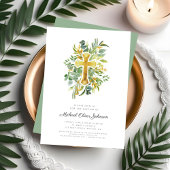 Religiöse Cross Greenery Botanische Taufe Einladung