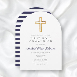 Religiöse Cross Navy Blue Boy First Communion Arch Einladung