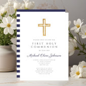 Religiöse Cross Navy Blue Boy First Communion Einladung