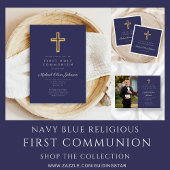 Religiöse Cross Navy Blue Boy First Communion RSVP Karte