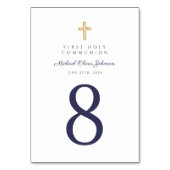 Religiöse Cross Navy Blue Boy First Communion Tischnummer (Rückseite)