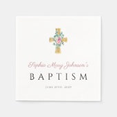 Religiöse Cross Pink Floral Taufe Serviette (Vorderseite)