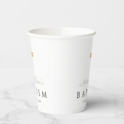 Religiöse Cross Sage Green Script Boy Taufe Pappbecher (Links)