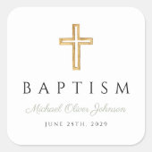 Religiöse Cross Sage Grüne Skripttaufe Quadratischer Aufkleber (Vorderseite)