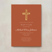 Religiöse Cross Terracotta Script Boy Taufe Einladung