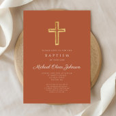 Religiöse Cross Terracotta Script Boy Taufe Einladung