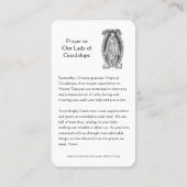 Religiöse Dame von Guadalupe Katholisches Heiligge Platzkarte (Rückseite)