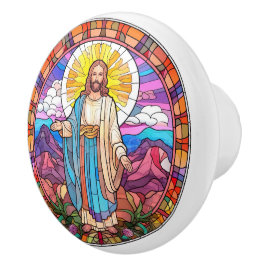 Religiöse elegante Imitate, Buntglas Jesus Keramikknauf