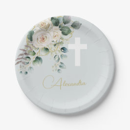 Religiöse Elegante Rose Grünes Wash Cross Pappteller