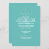 Religiöse Filigree Aquamarine Einladung (Vorne/Hinten)