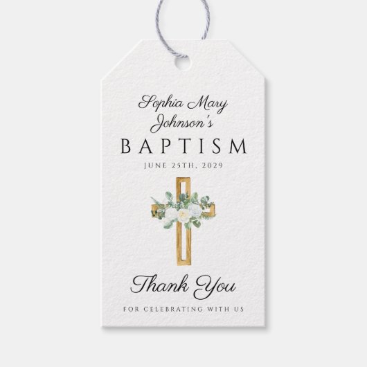 Religiöse, florale Taufe Vielen Dank Geschenkanhänger (Vorderseite)