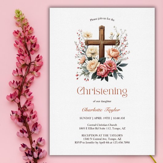 Religiöse, floralkatholische Kreuzmädchen Christen Einladung