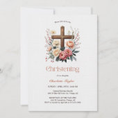 Religiöse, floralkatholische Kreuzmädchen Christen Einladung (Vorderseite)