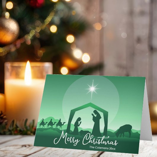 Religiöse Frohe Weihnachten Grüne Weihnachtskrippe