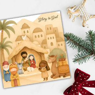 Religiöse Geburt Heilige Familie Ehre Sei Gott  Feiertagskarte