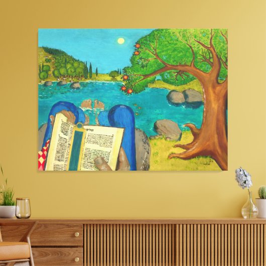 Religiöse Gemälde - Psalm 1 in der hebräischen Bib Leinwanddruck (Insitu (Wohnzimmer))