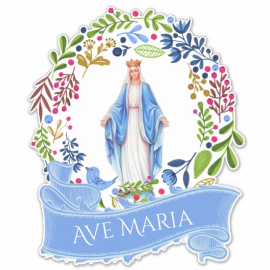 Religiöse gesegnete Jungfrau Mary Floral Wreath Vi Aufkleber (Vorderseite)