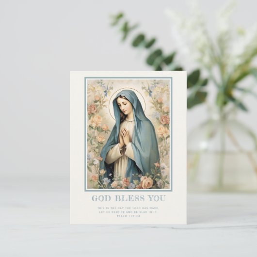 Religiöse gesegnete Mutter Mary Floral katholische Postkarte (Stehend Vorderseite)