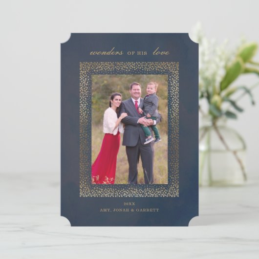 Religiöse Gold Weihnachtskarte Einladung (Stehend Vorderseite)